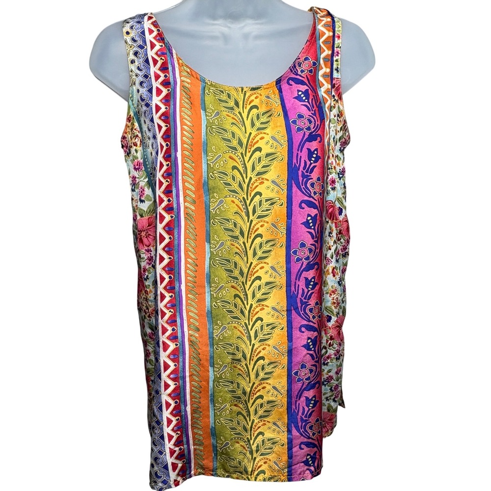 Vintage Express XS 100% Silk Tank Top Floral Mixed Print 90s Boho colorful